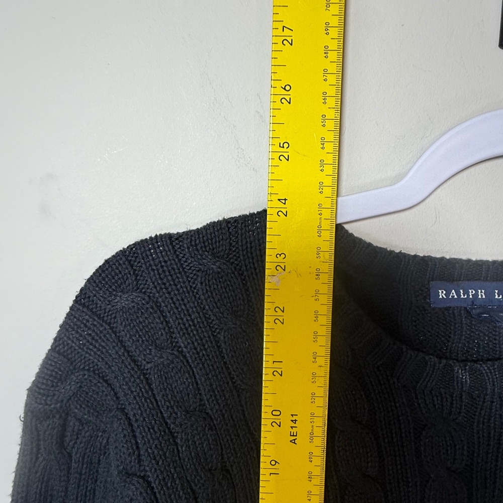 Ralph Lauren Cable Knit Sweater Women's Unisex M Black Crew Neck Cotton - Picture 5 of 7